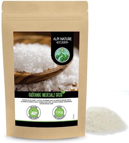 Alpi Nature Fleur de Sel de Guérande (100 g), sale marino Fleur de Sel dalla Bretagna, sale di qualità, sale gourmet dalla Francia, 100% naturale e senza additivi