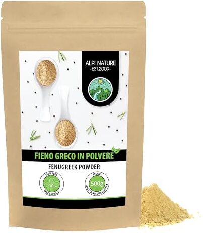 Alpi Nature Polvere di fieno greco (500g), macinato di fieno greco, 100% naturale, semi di fieno greco come polvere naturalmente senza additivi, vegano, semi di fieno greco macinati