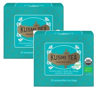 Generico Kusmi Tea   Label Impérial   Tè Verde Biologico Arancia, Cannella, Spezie   40 Bustine di Tè Verde Aroma Agrumato 80 Gr