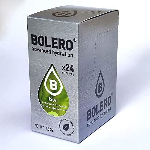 Bolero Drink 24 Bustine 3 gr grammi Sticks Frutta Preparato Polvere Solubile Per Bevanda Fresca in Acqua Prodotto, 72 grammi dolcificato alla stevia (Kiwi)