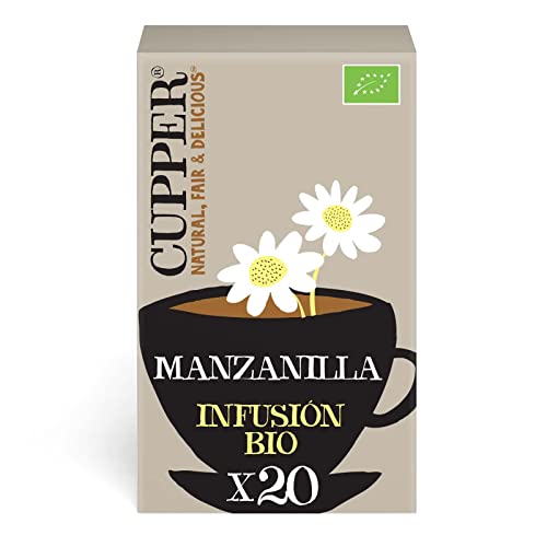 CUPPER Infuso Biologico di Camomilla, Tisana Calmante con Ingredienti Naturali per una Pausa Relax, Gusto Avvolgente, Filtri 100% Biodegradabili, Confezione da 20 Bustine