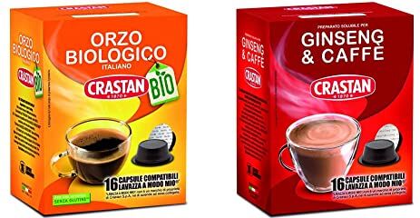 Crastan Capsule Compatibili A Modo Mio Biologico 8 Confezioni Da 16 Capsule Totale Capsule, Orzo, 128 Unità & Capsule Compatibili a Modo Mio, Ginseng & Caffè, 16 Unità