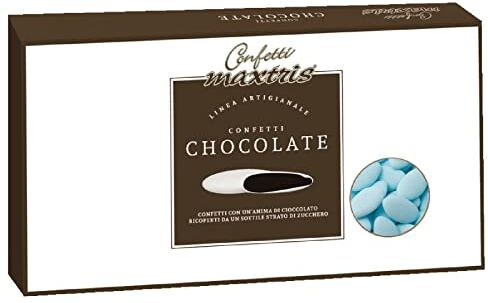 Generico Confetti Maxtris al Cioccolato Colore Celeste Scatola da 1 Kg Cioccolata