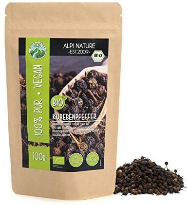 Alpi Nature Pepe cubeb biologico, pepe di java da coltivazione biologica controllata, peperone cubeb testato in laboratorio, puro e naturale al 100% (100 GR)