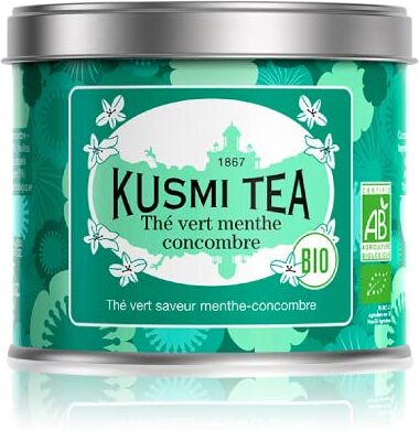 KUSMI TEA Tè verde biologico con menta e cetriolo Ingredienti biologici e naturali al 100% Da gustare caldo o freddo Barattolo da 100 g, circa 40 tazze