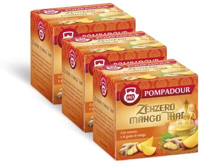 Pompadour , Infuso Zenzero Mango Thai, 30 Filtri (3 Confezioni da 10 Filtri), Gusto Dolce Leggermente Speziato, Senza Lattosio, Glutine e Allergeni, Vegan