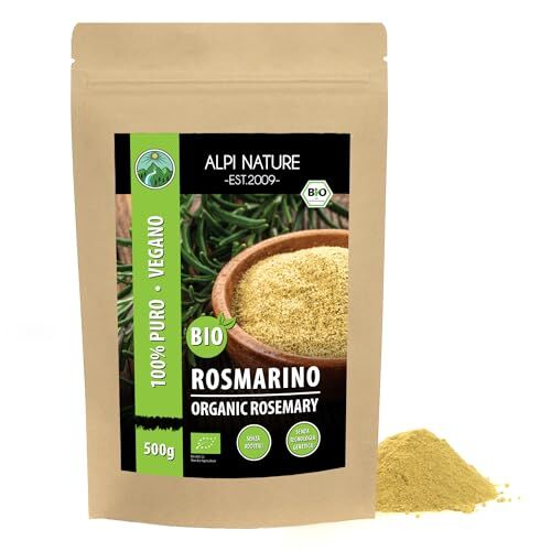 Alpi Nature Rosmarino biologico macinato (500g), rosmarino biologico in polvere, rosmarino da coltivazione biologica controllata, rosmarino 100% puro e naturale