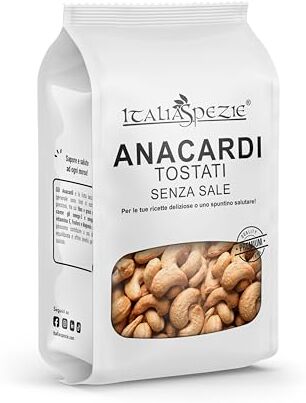 ITALIA SPEZIE Anacardi Tostati non Salati interi 400 g, Tostati, non salati, senza conservanti. Anacardi senza sale qualità Extra. Frutta secca di primissima scelta.