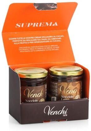 Venchi Kit Crema di Cioccolato Spalmabile Latte e Fondente Set 2 Vasetti Nocciola Piemonte IGP, 400 g Senza Glutine