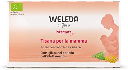 WELEDA Tisana per la mamma, ideale per periodo allattamento, in bustine monodose con estratti vegetali bio di fieno greco, anice, finocchio, cumino, e foglie di verbena.