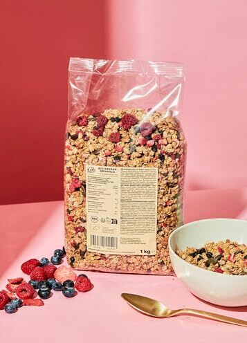 KoRo Granola ai frutti di bosco bio 1 kg Qualità vegana e biologica Con fragole, lamponi e mirtilli liofilizzati Come muesli o guarnizione per porridge, gelato o frullati