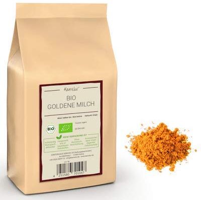 Kamelur 500g di miscela di spezie BIO "Latte dorato" latte di curcuma con gusto equilibrato e le migliori spezie BIO in confezione biodegradabile