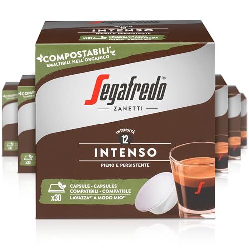 Segafredo Zanetti 180 Capsule Compostabili di Caffè compatibili con A Modo Mio* di Lavazza* Gusto Intenso, Tostatura scura (6 Scatole ciascuna da 30 Capsule smaltibili nell’Organico)