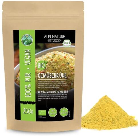 Alpi Nature Miscela di condimento per brodo vegetale biologico 250g, sale per condimento per zuppa biologico, per brodo vegetale, 100% naturale, ingredienti biologici, senza additivi artificiali