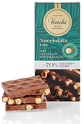 Venchi Tavoletta di Cioccolato Nocciolato al Latte -70% di Zuccheri, 100g Senza Glutine