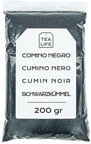 Tea Life Cumino Nero Semi 200gr Semi di Cumino Nero Intero Nigella Sativa Semi di Nigella Cumino Nero Sfuso (200 gr)