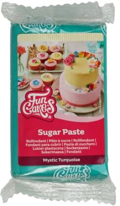 FunCakes Pasta di Zucchero Mystic Turquoise: facile da usare, liscia, flessibile, morbida e pieghevole, perfetta per decorare torte, halal, kosher e senza glutine. 250 gr