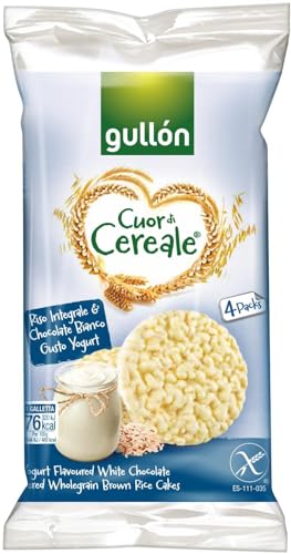 Generico Gullon Cuor di Cereale, Gallette di riso integrale con cioccolato bianco gusto yogurt senza glutine 125 gr, 4 pacchi da 4 porzioni ciascuna. Tot 500 gr