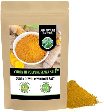 Alpi Nature Curry dolce in polvere senza sale (500g), curry dolce in polvere, tipica miscela di spezie indiane, confezione richiudibile