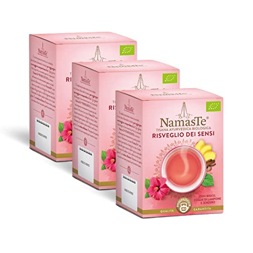 Pompadour NamasTe®, Tisana Biologica Risveglio dei Sensi con Ibisco, Foglie di Lampone e Zenzero, 45 Filtri (3 Confezioni da 15 Filtri), Senza Lattosio, Senza Glutine e Allergeni, Vegan