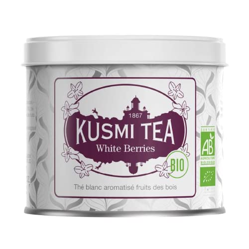 KUSMI TEA White Berries bio Tè bianco ai frutti di bosco (100% aromi naturali: ribes nero, fragola, mora) Confezione da 90 g (circa 40 tazze)