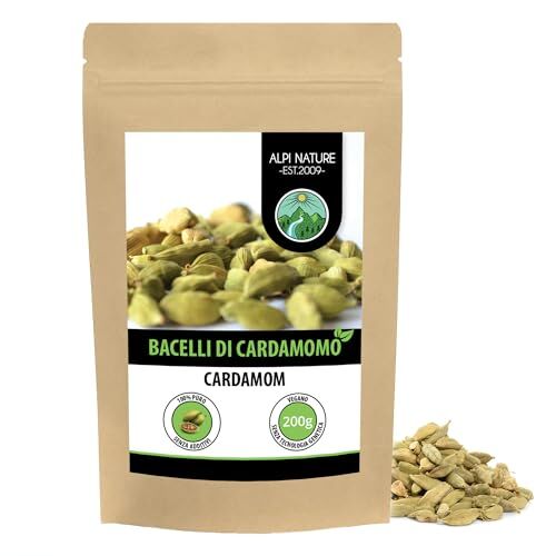 Alpi Nature Baccelli di cardamomo (200g), Cardamomo intero, semi di cardamomo naturale al 100%, semi di cardamomo naturale senza additivi, vegano