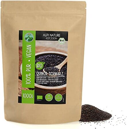 Alpi Nature Quinoa nera biologica (1kg), quinoa biologica nera da agricoltura biologica certificata, senza glutine, senza lattosio, testata in laboratorio, vegana, 100% naturale senza additivi