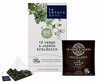 LATETERAZUL LA TETERA AZUL Tè verde giapponese biologico Sencha con aroma di gelsomino. Infuso Biologico In Piramidi. Tè verde e gelsomino. 20 piramidi.