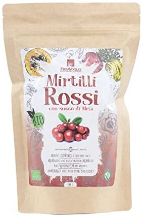 Erbavoglio Mirtilli Rossi Bio in Bacche 500 gr per le Difese dell'Organismo Snack Spuntino Biologico con Succo di Mela