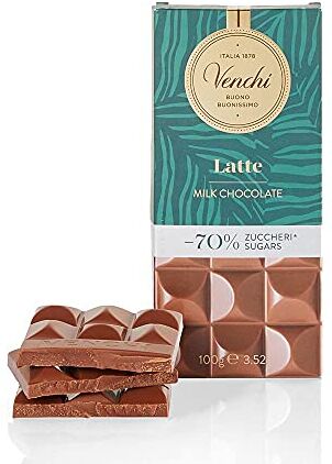 Venchi Tavoletta di Cioccolato al Latte -70% di Zuccheri, 100g Senza Glutine