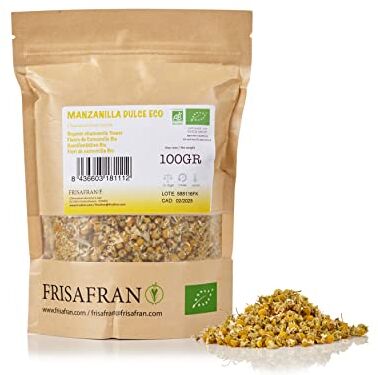 FRISAFRAN Fiori entera di Camomilla Biologico   Tisana Digestiva Calmante Rilassante   Origin Europe   100Gr   Camomilla   Camomilla fiori   Camomilla solubile   Camomilla neonati   Camomilla bio