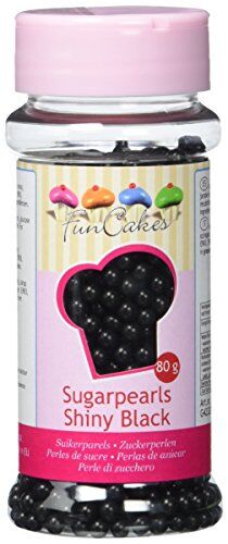FunCakes Perle di zucchero 4 mm nero lucido: Torta spruzza, ottimo gusto, perfetto per decorare torte, perle di zucchero commestibili, 80 g