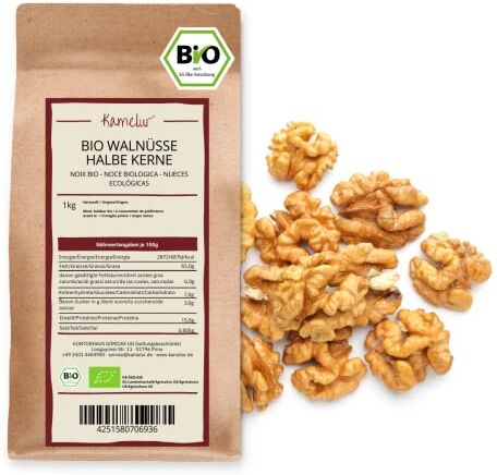 Kamelur Noci BIO Intere Senza Guscio, Gherigli Di Noce Non Trattati Le Nostre Noci BIO Sono 100% Grezze E Non Trattate 1 Kg (Confezione Da 1)