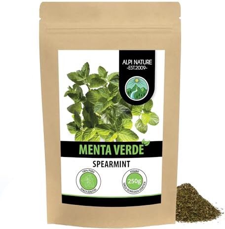 Alpi Nature Menta verde (250g), taglio, delicatamente essiccato, puro al 100% e naturale per la preparazione di tè, menta marocchina, tisana