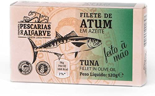 generic Companhia de Pescarias do Algarve Filetti di Tonno tagliati a mano in olio d'oliva / Prodotto Gourmet del Portogallo 5 x 120 gr Pack