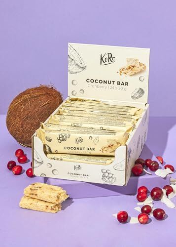 KoRo Barretta al cocco e cranberry bio 24 x 30 g Snack vegano tra un pasto e l'altro Con soli 3 ingredienti Senza olio di palma