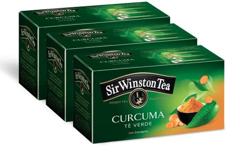 Pompadour Sir Winston Tea, Tè Verde Curcuma e Miele, 60 Filtri (3 Confezioni da 20 Filtri), Gusto Dolce e Speziato, Certificato RFA, Senza Lattosio, Glutine e Allergeni