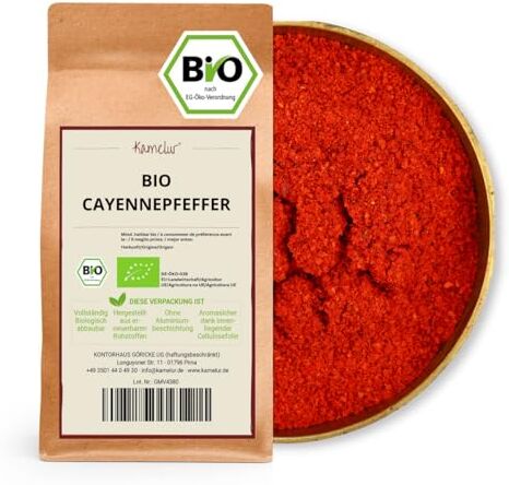 Kamelur 500g di peperoncino di Cayenna BIO in polvere pepe di Cayenna biologico di alta qualità, finemente macinato e senza additivi 9.000 Scoville in confezione biodegradabile