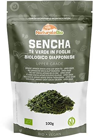 NaturaleBio Tè verde Sencha Giapponese Biologico Upper Grade da 100g. Bio, Naturale e Puro, Thè verde in foglie di primo raccolto coltivato in Giappone.