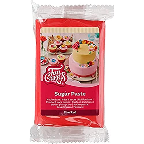 FunCakes Pasta di Zucchero Fire Red: facile da usare, liscia, flessibile, morbida e pieghevole, perfetta per decorare torte, halal, kosher e senza glutine. 250 gr
