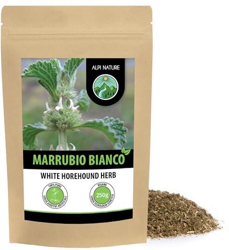 Alpi Nature Tisana Marrubio (250g), Infuso marrubio bianco, tè Marrubio bianco, tagliato, essiccato delicatamente, puro al 100% e naturale per la preparazione di tè