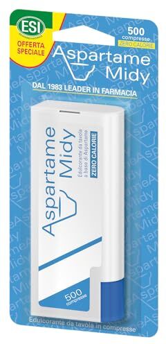 ESI Aspartame Midy, Dolcificante Zero Calorie, Sostituisce lo Zucchero nella Dolcificazione delle Bevande, Senza Glutine e Vegetariano, 500 Compresse