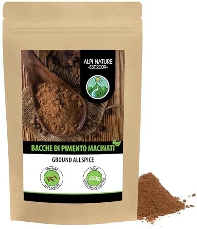 Alpi Nature Pimento macinato (250g), Pepe di Giamaica, grani di pimento macinato 100% naturale, pimento in polvere naturale, senza additivi, vegano