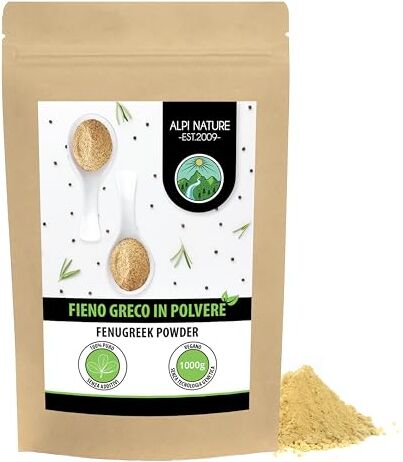 Alpi Nature Polvere di fieno greco (1kg), macinato di fieno greco, 100% naturale, semi di fieno greco come polvere naturalmente senza additivi, vegano, semi di fieno greco macinati