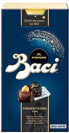 Perugina BACI  FONDENTISSIMO 70% Cioccolatini al Cioccolato Fondente Extra Ripieni al Gianduia con Nocciola Intera 200g