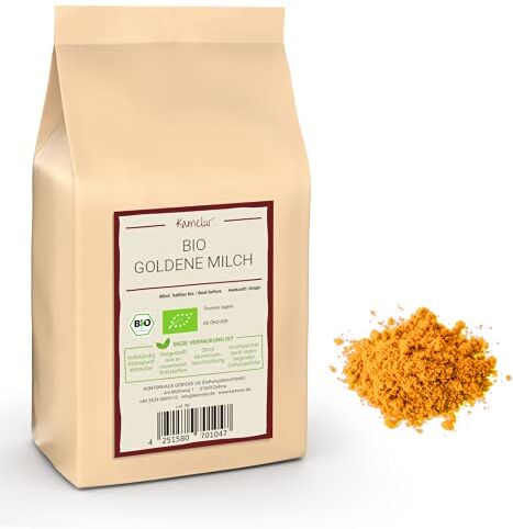 Kamelur 250g di miscela di spezie BIO "Golden Milk" latte di curcuma con gusto equilibrato e le migliori spezie BIO in confezione biodegradabile