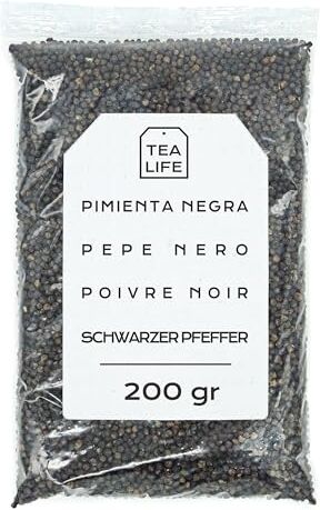 Tea Life Pepe Nero in Grani 200gr Pepe Nero Interi Pepe Nero Sfuso (Pepe Nero, 200 gr)