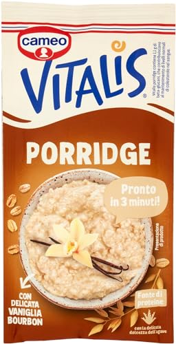 Vitalis Cameo  Porridge Gusto Classico con Fiocchi Integrali di Avena e Delicata Vaniglia Bourbon, Preparato Istantaneo, Porridge Pronto in 3 Minuti, Fonte di Proteine, Busta Monoporzione 58 g