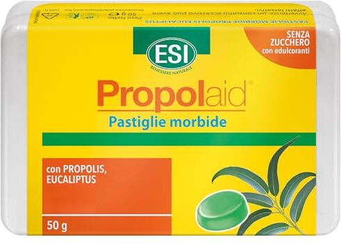 ESI Propolaid Pastiglie Morbide, Caramelle Gola con Propolis ed Eucalipto, Azione Balsamica e Antinfiammatoria, Senza Glutine e Vegetariane, 50 g