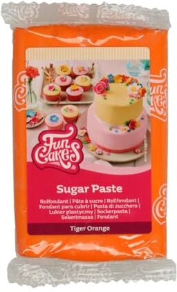 FunCakes Pasta di Zucchero Tiger Orange: facile da usare, liscia, flessibile, morbida e pieghevole, perfetta per decorare torte, halal, kosher e senza glutine. 250 gr